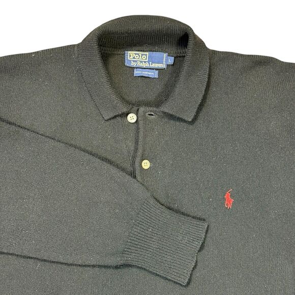 LOT OF 2 Vtg Polo Ralph Lauren 100% Lambswool Sweater Sz Large Green & Black 90s - Picture 2 of 13